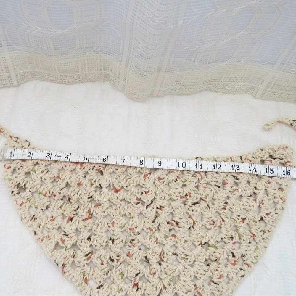 Beige Crocheted Bandana, Women Boho Cottage Core Hair Accessories, Festival Wear